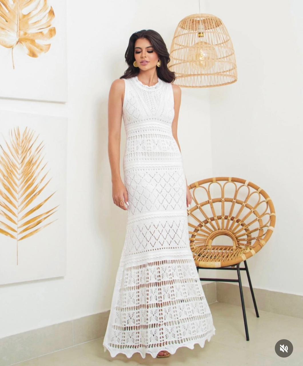 Vestido Longo Tricot Branco